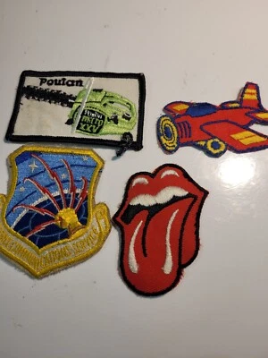 4 Vintage Cloth  Patch  Red Airplane Poulan Chain Saw Green Airforce Red Tongue - Image 1 of 4