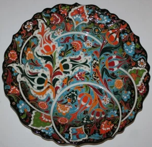 Blue & Black 12" Turkish Iznik Raised Tulip Pattern Hand-made Ceramic Plate - Picture 1 of 3