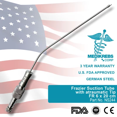 MEDIKREBS Frazier Suction Tube with atraumatic Tip FR 6 x 20 cm Surgical Instrument