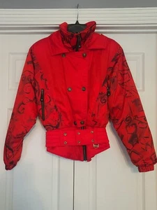 NILS Womens Belted Ski Jacket/Coat SZ 8 Full Zip Red Snowboard Skiwear - Picture 1 of 7