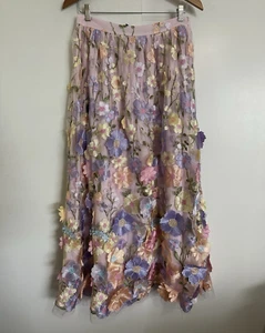 ANEWSTA Shein Floor Length Skirt NWT Applique Flowers Size Medium Pink Floral - Picture 1 of 7