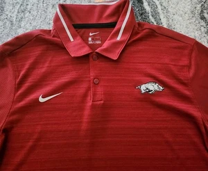 NIKE DRI FIT ON FIELD ARKANSAS RAZORBACKS POLO MENS LARGE LONG SLEEVE RED NCAA - Picture 1 of 11