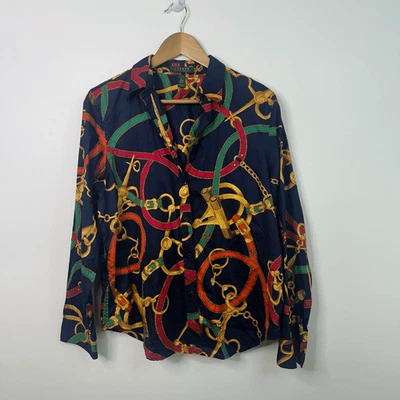 Lauren Ralph Lauren Vintage Equestrian Print Button Down Shirt Women’s Large - Image 1 of 4