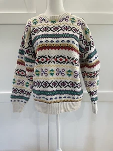 Vintage Nordstrom Pullover Large Fair Isle Strick Baumwollpullover Mehrfarbig 90er - Bild 1 von 11