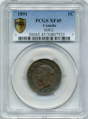 1891 Canada Large Cent, Small Date, Large Leaves - PCGS EF45 - Image 1 of 2