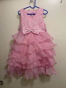 Girl’s Bubblegum Pink Tiered Dress 3 3T Floral Lace Tank Top Fancy Chest 22” - Picture 1 of 9