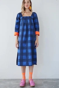 Dr Bloom Barcelona Sorbete Midi Dress Gingham Long Sleeve Cotton Sz S/M Boho - Picture 1 of 16
