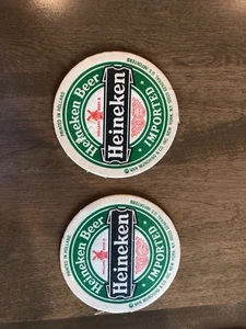 VINTAGE Heineken Beer Coasters Set of 2 In HOLLAND Two Sided BARWARE 4" - Picture 1 of 3