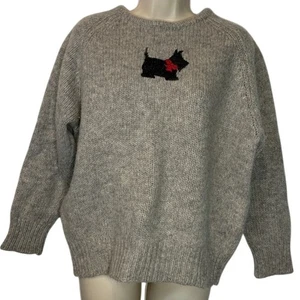 Maglione pullover donna grigio scozzese cane preppy cottage core kidcore caldo piccolo - Foto 1 di 4