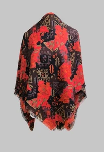 JAEGER XL Rojo Multicolor Lana Bufanda Chal 130*134 cm Estampado Geométrico - Imagen 1 de 11
