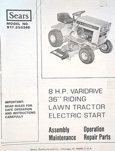 Sears LT 8 Varidrive 36" trattorino rasaerba equitazione 917.255340 manuale proprietario e ricambi h.p - Foto 1 di 8