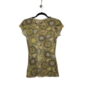 y2k Micromesh Baby Tee Shirt Floral Hippie Boho Western Fairy Grunge Shirt - Picture 1 of 6