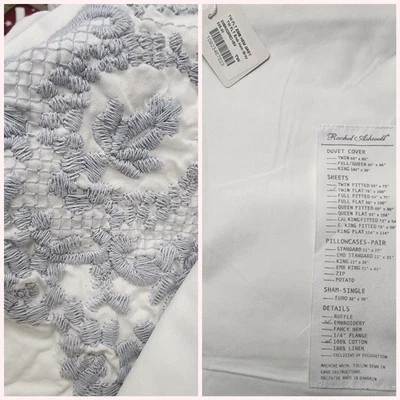 NEW Rachel Ashwell GREY Embroidered TWIN Flat Sheet 100% Cotton - Image 1 of 3