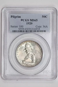 1920 PILGRIM COMMEMORATIVE HALF DOLLAR PCGS MS65 ORIGINAL PQ! - Picture 1 of 2