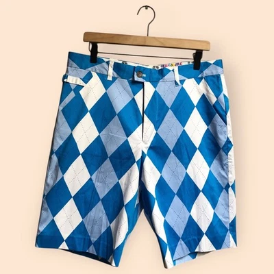 Royal & Awesome 全新 Old Tom’s 短裤 蓝色格子 高尔夫短裤 学院风趣 男式 34 — 第 1/4 张图片