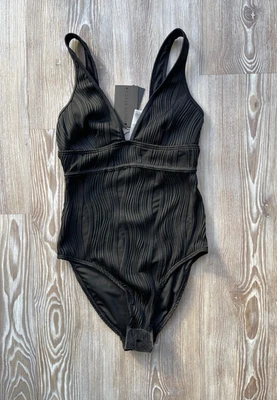 South Beach Swimsuit Black Wave Rib Plunge UK 6 - BNWT £35 - Image 1 of 4