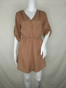 Mimi Chica Dress small  brown beige sheer short sleeve   EUC - Picture 1 of 12