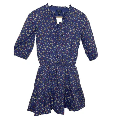 Vestido Polo Ralph Lauren 10 Niñas Púrpura Floral Cintura Caída Botón Manga Larga Foto 1 de 4