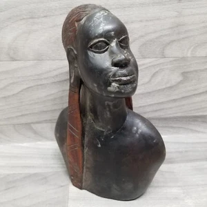 Vintage African Tribal Art wooden carved sculpture head bust Girl Woman 60s 70s - Picture 1 of 9