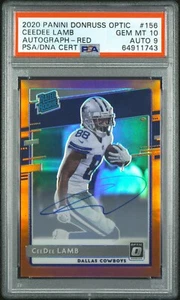 2020 Donruss Optic CeeDee Lamb Red Auto /50 PSA 10 GEM MINT Cowboys #156 - Bild 1 von 2