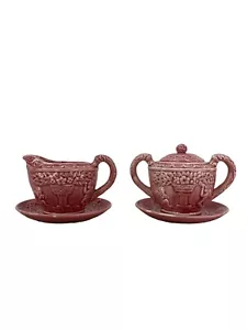 Sugar & Creamer with Matching Plates Set Cherub Design Rose Color Made in Japan - Picture 1 of 14