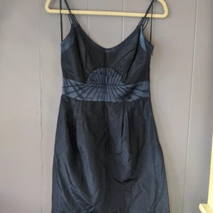 Catherine Malandrino Two Tone Blue/ Navy 100% Silk Spaghetti Strap A Line Dress - Picture 1 of 4