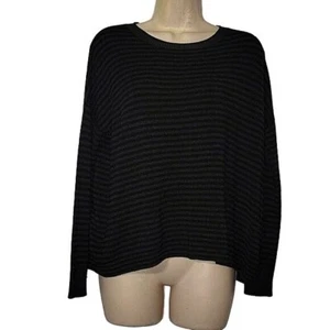 Pullover EILEEN FISHER Italiano Hilo Rayas Negro/Gris Manga Larga Transpirable PS - Imagen 1 de 6