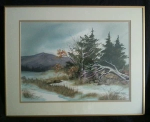 Bobbie Dorr original watercolor painting "Winter scene" 17.75×13 inch Image size - Picture 1 of 4