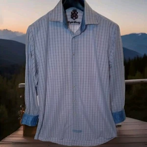 Mens ENGLISH LAUNDRY Button Up Long Sleeved Shirt 16 34/35 Blue W/Brown Stripes  - Picture 1 of 13