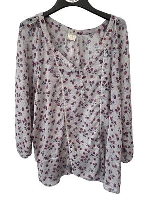 Blusa camponesa transparente floral tingida e desbotada tamanho XL quarto de manga boêmia hippie - Imagem 1 de 4