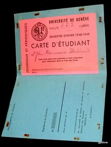 UNIVERSITÉ DE GENÈVE 1948-1949 CARTE D'ÉTUDIANT UNIVERSITÉ DE GENÈVE SUISSE - Photo 1/2