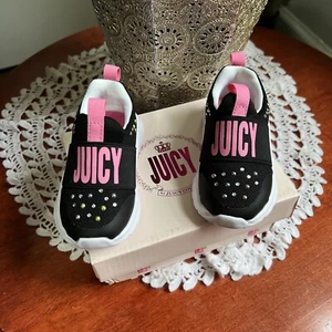 New Juicy Couture Black And Pink sparkle Baby Shoes Size 5 - Picture 1 of 7