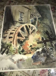 Alena M. Pokorna (1921-2018) - Gemälde - Scheune - Wasserrad - signiert - Kunst - Bild 1 von 5