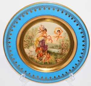 Placa de gabinete de porcelana Royal Vienna Beehive “A pleno galope” 10,75”, firmada - Imagen 1 de 7