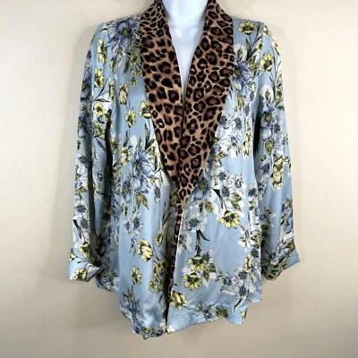 Chaqueta de satén sedoso estampado mixto White House Black Market para mujer talla XSP Cheetah Foto 1 de 4
