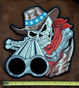 GROSSER SHOTGUN COWBOY Motorrad Weste Biker Bügelbild Rückenaufnäher - Bild 1 von 4