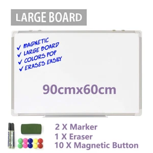 90X60CM Magnetic Office Board Portable Whiteboard Marker Eraser & Magnet Buttons - Picture 1 of 12