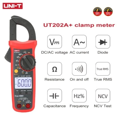 UNI-T UT202A+ Digital Clamp Meter Current AC/DC Voltage Ohm Capacitance Frequency NCV