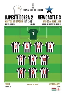 Ujpest Dozsa 2 Newcastle 3 Fairs Cup Final 1969 A4 Match Print - Picture 1 of 1