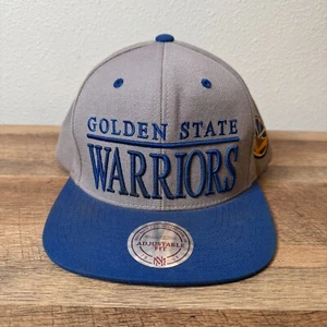 Mitchell & Ness Golden State Warriors Blue Script Snapback Hat Throwback Gray - Picture 1 of 8