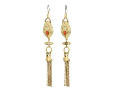 $45 Lucky Brand gold tone coral accented drop earrings LC 72A - Image 1 of 4