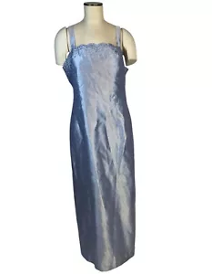 Alex Evenings Blue Satin Sleeveless Gown W/ Embroidered Trim & Back Zip Size 16 - Picture 1 of 11