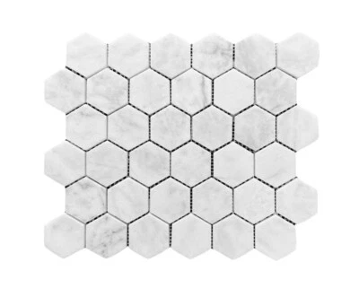 Carrara White Gray 2" Hexagon Glossy Marble Mosaic Floor Tile Backsplash Bath - Image 1 of 2