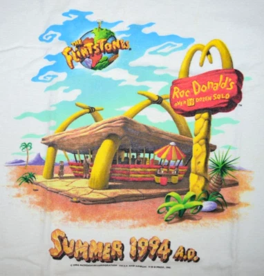 Camiseta De Colección McDonald's Años 90 Los Picapiedra Película Promo Camiseta Talla XS c.1994 Foto 1 de 4