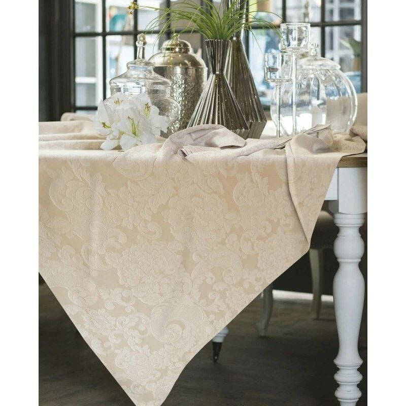 Tovaglia FIANDRA con tovaglioli jacquard fiorato stile classico classica avorio  - Immagine 1 di 1
