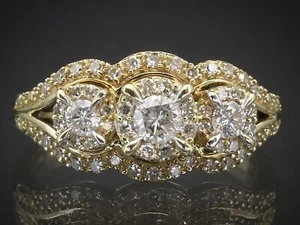 Estate 14k Yellow Gold Plated Round 1 Ct Simulated Diamond Engagement Ring - Picture 1 of 8