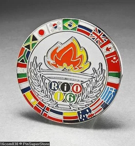 OLYMPIC PIN BADGE 2016 RIO DE JANEIRO BRAZIL FLAG MEDALLION COUNTRY FLAGS SILVER - Picture 1 of 1