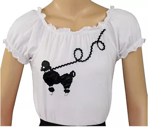 New 50s Style White Peasant Blouse with Poodle Applique _ Adult Size SMALL - Foto 1 di 1