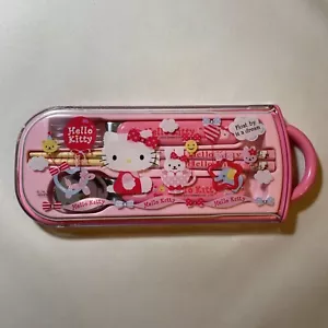 Sanrio Originale Hello Kitty Cucchiaio Forchetta Bambù Bacchette Set In Astuccio Nuovo Giappone - Foto 1 di 8