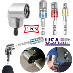 105 Degree Right Angle Drill Bit + Hex Shank Socket Adapter Set 1/4" 3/8" 1/2" - Picture 1 of 9